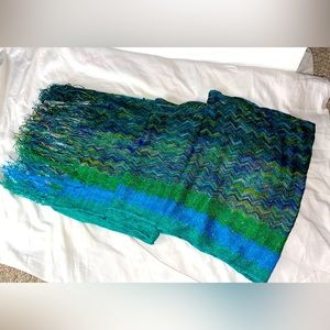 Beautiful Blue & Green Scarf with Tassels
